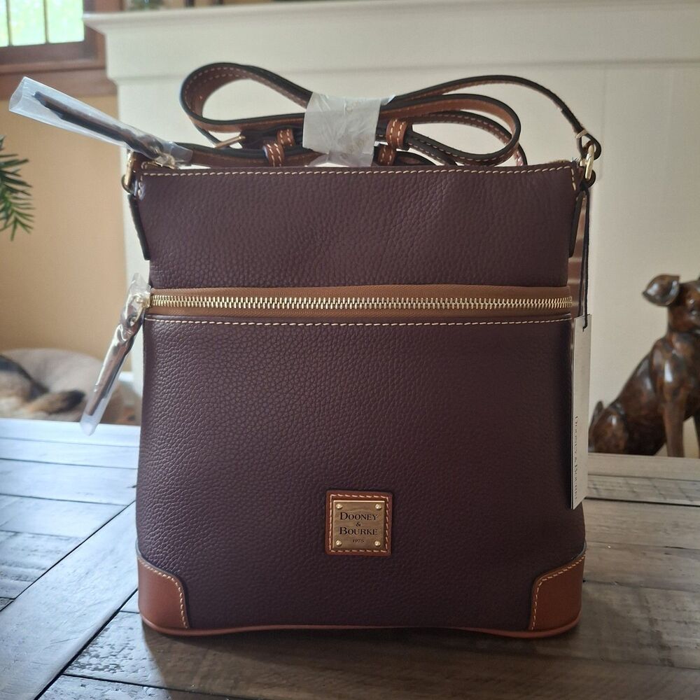 NWT NEW DOONEY & BOURKE PEBBLED LEATHER MEDIUM BURGUNDY ADJUST CROSSBODY BAG ZIP